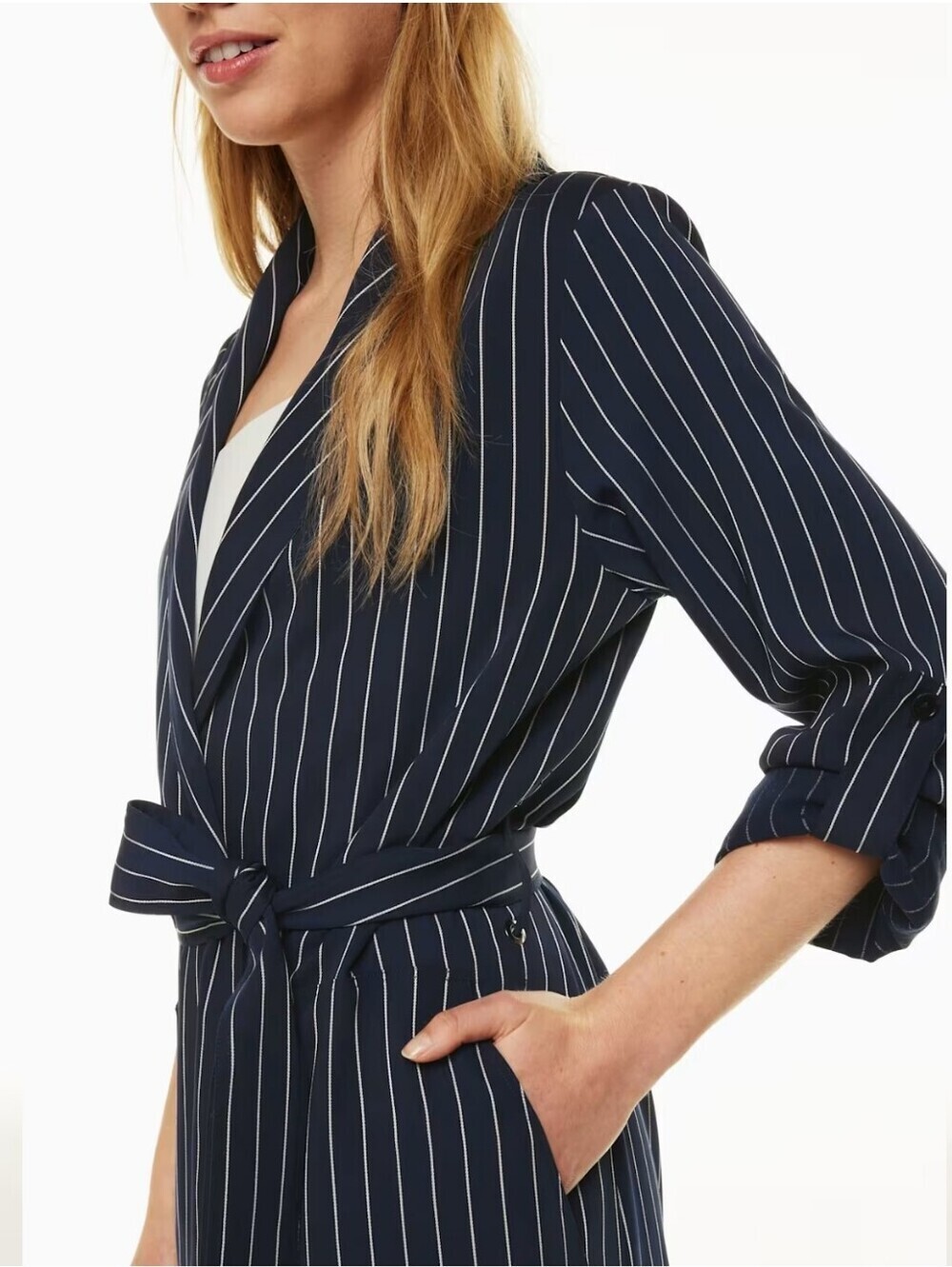 BABATON KAHlO ROBE NAVY WRAP JACKET STRIPES PATCH POCKETS RECYCLED MAYERIAL XXS - Picture 5 of 16